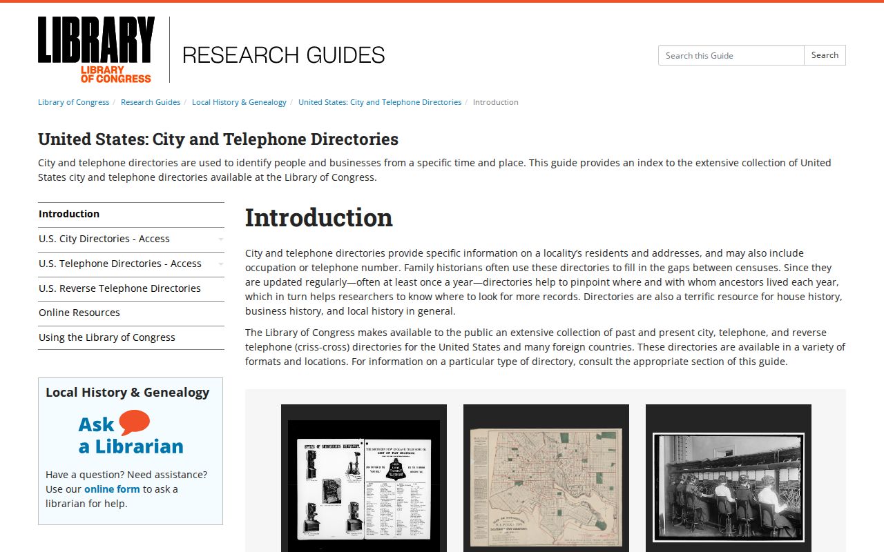Barstow city directory Library of Congress telephone directory research guide