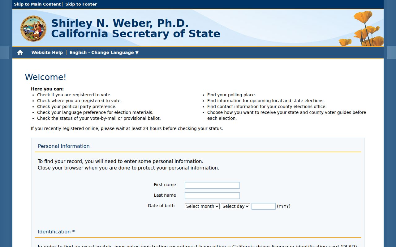 Barstow residents directory California voter status form