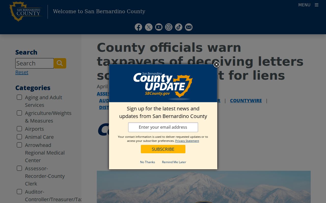 Barstow residents directory county lien letter warning