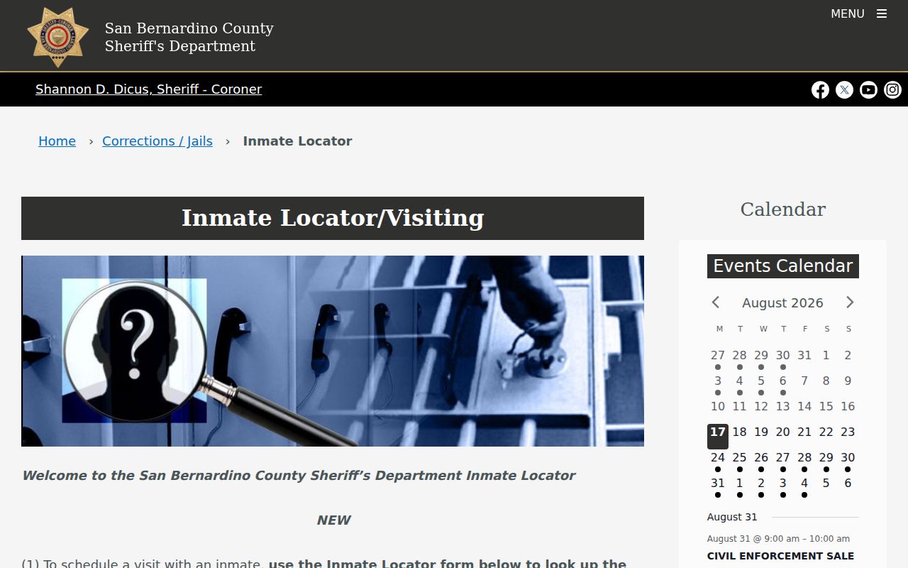 Barstow neighbors research reference to the county inmate locator, not a neighbor directory
