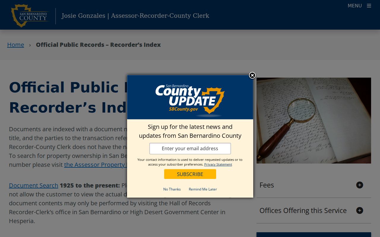 Barstow previous residents Recorder official records index access