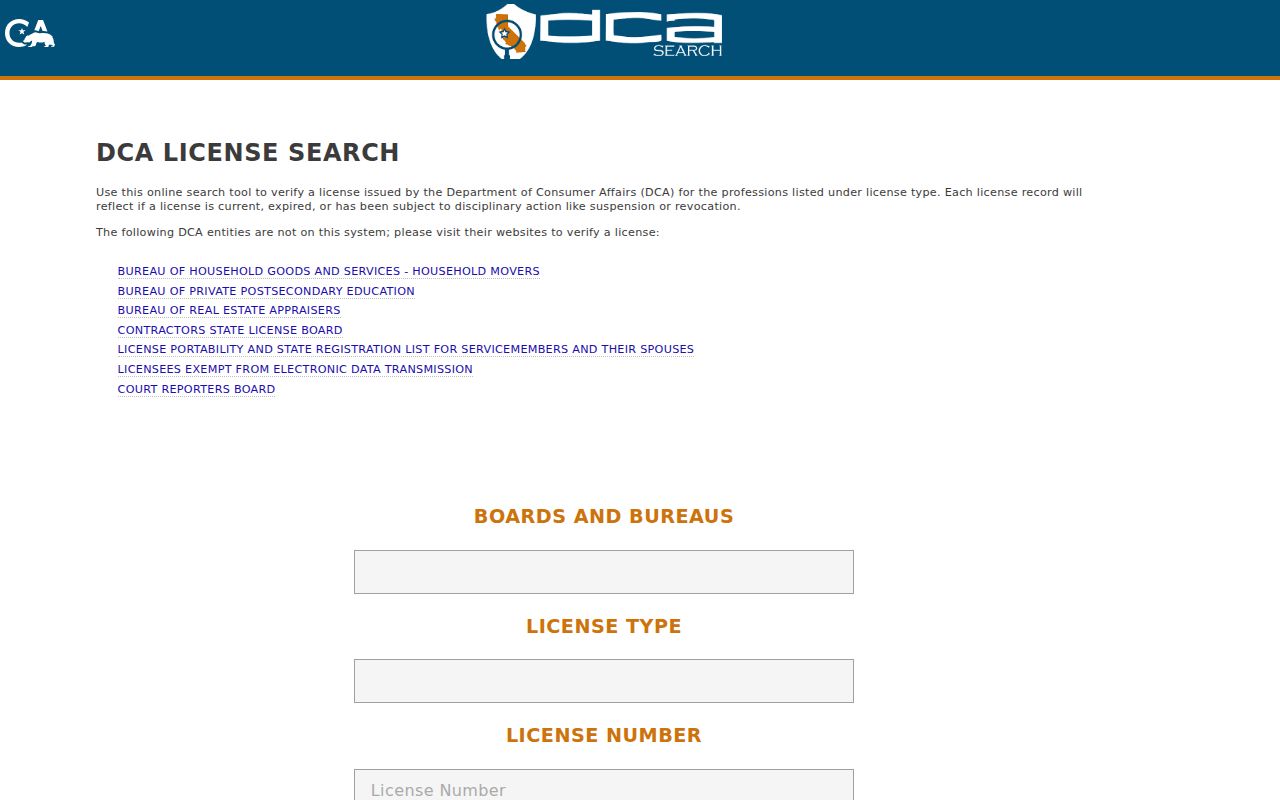 Barstow resident lookup California professional license search