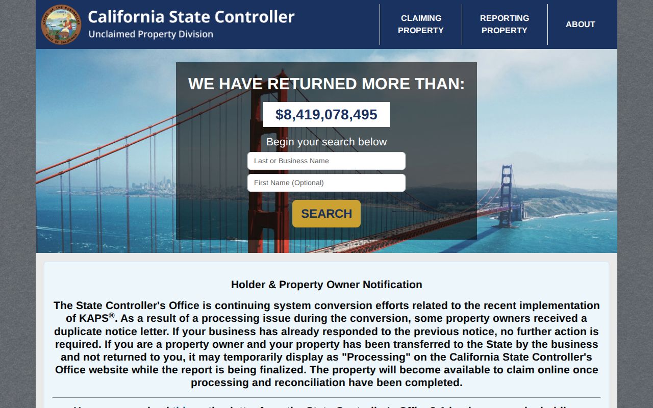 Barstow resident lookup California unclaimed property name search